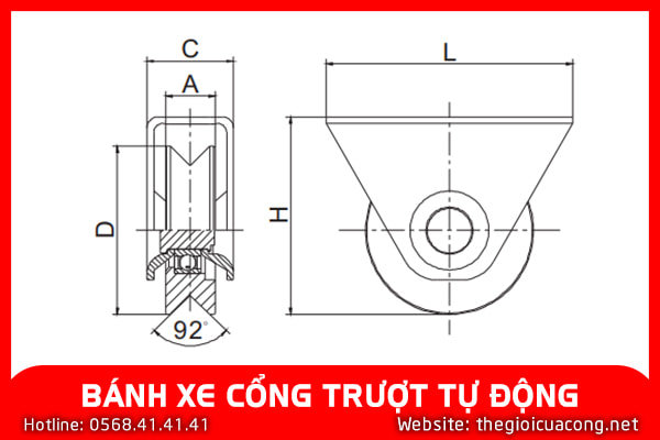 Bánh xe cổng trượt ray V kích thước phi 80